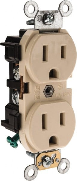 Leviton - 125 VAC, 15 Amp, 5-15R NEMA Configuration, Ivory, Industrial Grade, Self Grounding Duplex Receptacle - 1 Phase, 2 Poles, 3 Wire, Flush Mount, Impact Resistant - Exact Tooling