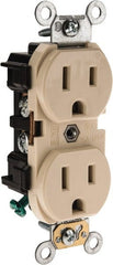 Leviton - 125 VAC, 15 Amp, 5-15R NEMA Configuration, Ivory, Industrial Grade, Self Grounding Duplex Receptacle - 1 Phase, 2 Poles, 3 Wire, Flush Mount, Impact Resistant - Exact Tooling