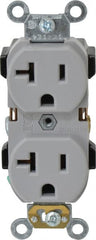 Leviton - 125 VAC, 20 Amp, 5-20R NEMA Configuration, Gray, Industrial Grade, Self Grounding Duplex Receptacle - 1 Phase, 2 Poles, 3 Wire, Flush Mount, Impact and Tamper Resistant - Exact Tooling