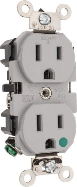 Leviton - 125 VAC/VDC, 15 Amp, 5-15R NEMA Configuration, Gray, Hospital Grade, Self Grounding Duplex Receptacle - 1 Phase, 2 Poles, 3 Wire, Flush Mount, Impact Resistant - Exact Tooling