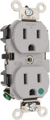 Leviton - 125 VAC/VDC, 15 Amp, 5-15R NEMA Configuration, Gray, Hospital Grade, Self Grounding Duplex Receptacle - 1 Phase, 2 Poles, 3 Wire, Flush Mount, Impact Resistant - Exact Tooling