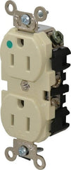 Leviton - 125 VAC, 15 Amp, 5-15R NEMA Configuration, Ivory, Hospital Grade, Self Grounding Duplex Receptacle - 1 Phase, 2 Poles, 3 Wire, Flush Mount, Impact Resistant - Exact Tooling