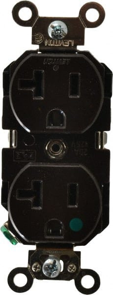 Leviton - 125 VAC, 20 Amp, 5-20R NEMA Configuration, Brown, Hospital Grade, Self Grounding Duplex Receptacle - 1 Phase, 2 Poles, 3 Wire, Flush Mount, Impact Resistant - Exact Tooling