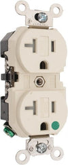 Leviton - 125 VAC, 20 Amp, 5-20R NEMA Configuration, Ivory, Hospital Grade, Self Grounding Duplex Receptacle - 1 Phase, 2 Poles, 3 Wire, Flush Mount, Tamper Resistant - Exact Tooling