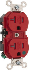 Leviton - 125 VAC, 20 Amp, 5-20R NEMA Configuration, Red, Hospital Grade, Self Grounding Duplex Receptacle - 1 Phase, 2 Poles, 3 Wire, Flush Mount, Tamper Resistant - Exact Tooling