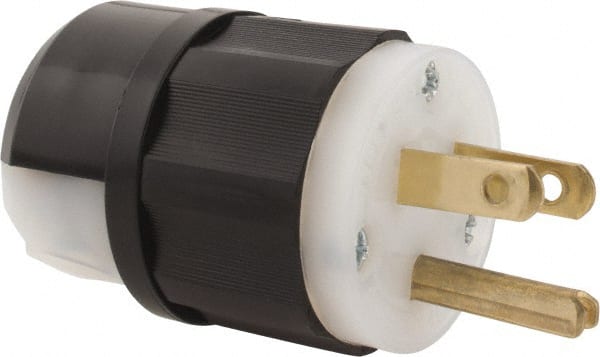 Leviton - 125 VAC, 15 Amp, 5-15P NEMA, Straight, Self Grounding, Industrial Grade Plug - 2 Pole, 3 Wire, 1 Phase, Nylon, Black, White - Exact Tooling