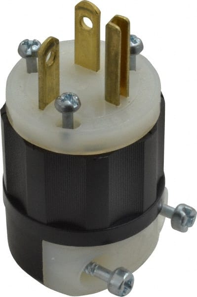 Leviton - 250 VAC, 20 Amp, 6-20P NEMA, Straight, Self Grounding, Industrial Grade Plug - 2 Pole, 3 Wire, 1 Phase, Nylon, Black, White - Exact Tooling