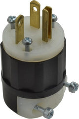 Leviton - 250 VAC, 20 Amp, 6-20P NEMA, Straight, Self Grounding, Industrial Grade Plug - 2 Pole, 3 Wire, 1 Phase, Nylon, Black, White - Exact Tooling