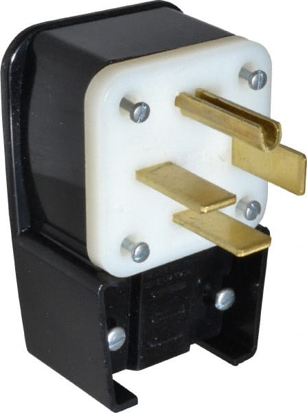 Leviton - 250 VAC, 60 Amp, 15-60P NEMA, Angled, Self Grounding, Industrial Grade Plug - 3 Pole, 4 Wire, 3 Phase, Nylon, Black - Exact Tooling