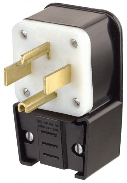 Leviton - 125/250 VAC, 30 Amp, 14-30P NEMA, Angled, Self Grounding, Industrial Grade Plug - 3 Pole, 4 Wire, 1 Phase, Nylon, Black - Exact Tooling