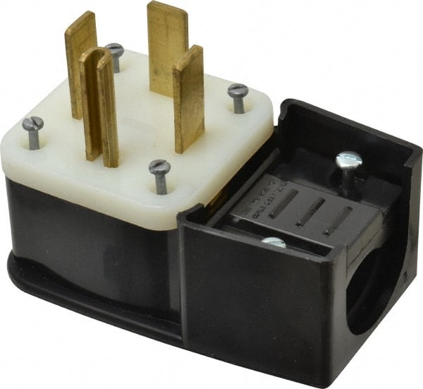 Leviton - 125/250 VAC, 60 Amp, 14-60P NEMA, Angled, Self Grounding, Industrial Grade Plug - 3 Pole, 4 Wire, 1 Phase, Nylon, Black - Exact Tooling