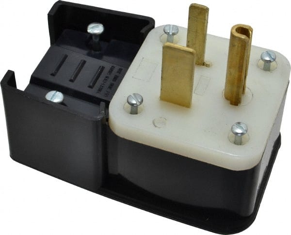 Leviton - 250 VAC, 50 Amp, 6-50P NEMA, Angled, Self Grounding, Industrial Grade Plug - 2 Pole, 3 Wire, 1 Phase, Nylon, Black - Exact Tooling