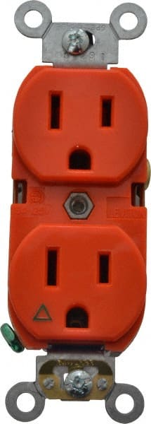 Leviton - 125 VAC, 15 Amp, 5-15R NEMA Configuration, Orange, Industrial Grade, Isolated Ground Duplex Receptacle - 1 Phase, 2 Poles, 3 Wire, Flush Mount, Tamper Resistant - Exact Tooling