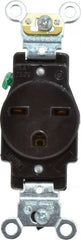 Leviton - 250 VAC, 15 Amp, 6-15R NEMA Configuration, Brown, Industrial Grade, Self Grounding Single Receptacle - 1 Phase, 2 Poles, 3 Wire, Flush Mount, Impact Resistant - Exact Tooling