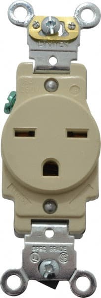 Leviton - 250 VAC, 15 Amp, 6-15R NEMA Configuration, Ivory, Industrial Grade, Self Grounding Single Receptacle - 1 Phase, 2 Poles, 3 Wire, Flush Mount, Impact Resistant - Exact Tooling