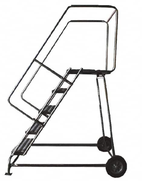 Ballymore - 103" 7 Step Ladder - Rolling Safety Ladder, 300 Lb Capacity, 70" Platform Height, 30" Base Width x 55" Depth, Heavy-Duty Serrated Grating - Exact Tooling