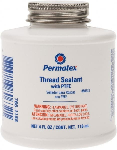 Permatex - 4 oz Brush Top Can White Thread Sealant - PTFE Based, 300°F Max Working Temp, For Use with Fittings - Exact Tooling