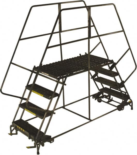 Ballymore - 108" 7 Step Double Entry Work Platform - Rolling Work Platform, 800 Lb Capacity, 70" Platform Height, 38" Base Width x 122" Base Depth, Grip Strut - Exact Tooling