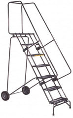 Ballymore - 103" 7 Step Ladder - 300 Lb Capacity, 70" Platform Height, 30" Base Width x 60" Depth, Heavy-Duty Serrated Grating - Exact Tooling