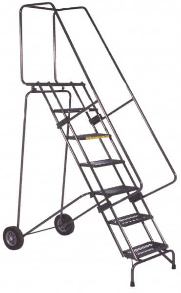 Ballymore - 153" 12 Step Ladder - 350 Lb Capacity, 120" Platform Height, 30" Base Width x 88" Base Depth, Abrasive Mat Tread - Exact Tooling