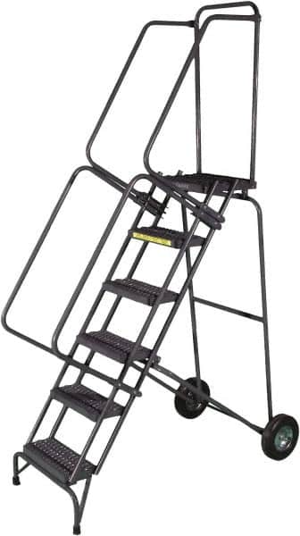 Ballymore - 93" 6 Step Ladder - 350 Lb Capacity, 60" Platform Height, 30" Base Width x 52" Base Depth, Heavy-Duty Serrated Grating - Exact Tooling