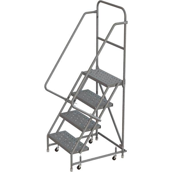TRI-ARC - 76" 4 Step Rolling Platform Ladder - 450 Lb Capacity, 40" Platform Height, 24" Base Width x 35" Depth, Perforated Tread - Exact Tooling