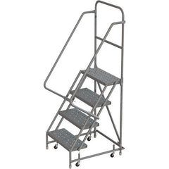 TRI-ARC - 76" 4 Step Rolling Platform Ladder - 450 Lb Capacity, 40" Platform Height, 24" Base Width x 35" Depth, Perforated Tread - Exact Tooling