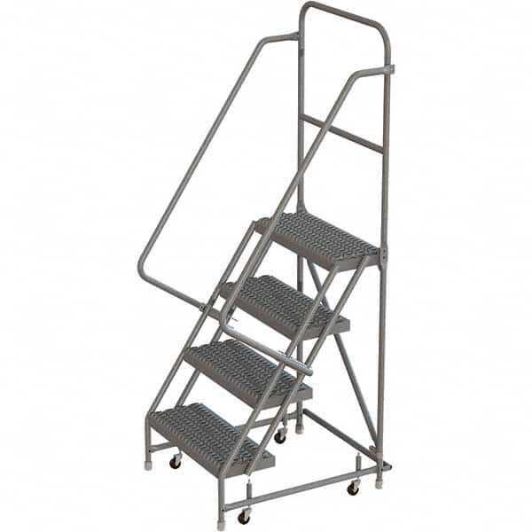 TRI-ARC - 76" 4 Step Rolling Platform Ladder - 450 Lb Capacity, 40" Platform Height, 30" Base Width x 35" Depth, Serrated Tread - Exact Tooling