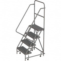 TRI-ARC - 76" 4 Step Rolling Platform Ladder - 450 Lb Capacity, 40" Platform Height, 30" Base Width x 35" Depth, Serrated Tread - Exact Tooling