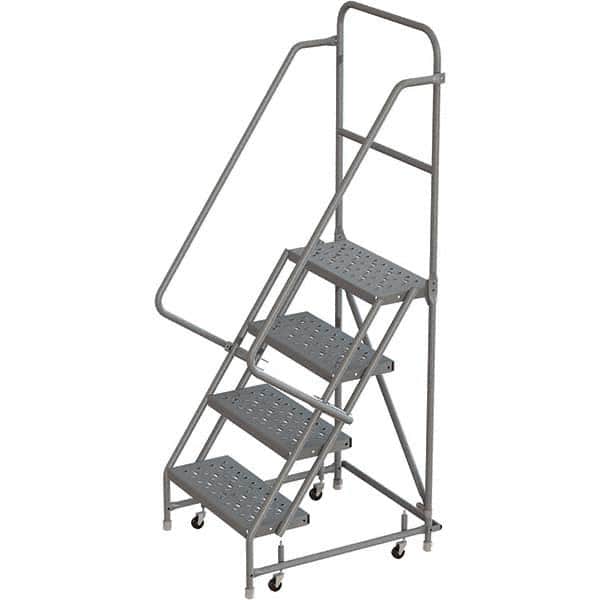 TRI-ARC - 76" 4 Step Rolling Platform Ladder - 450 Lb Capacity, 40" Platform Height, 30" Base Width x 35" Depth, Perforated Tread - Exact Tooling