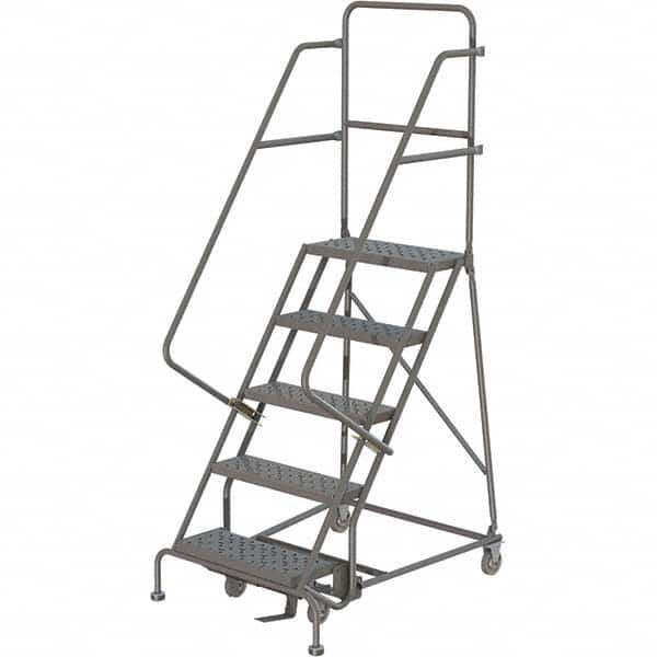 TRI-ARC - 83" 5 Step Ladder - 350 Lb Capacity, 47-1/2" Platform Height, 20" Base Width x 42" Depth, Perforated Tread - Exact Tooling