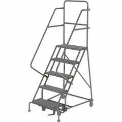 TRI-ARC - 83" 5 Step Ladder - 350 Lb Capacity, 47-1/2" Platform Height, 20" Base Width x 42" Depth, Perforated Tread - Exact Tooling