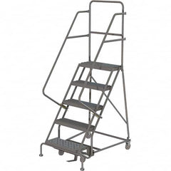 TRI-ARC - 86" 5 Step Rolling Platform Ladder - 450 Lb Capacity, 50" Platform Height, 30" Base Width x 42" Depth, Serrated Tread - Exact Tooling