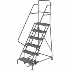 TRI-ARC - 96" 6 Step Rolling Platform Ladder - 450 Lb Capacity, 60" Platform Height, 27" Base Width x 50" Depth, Serrated Tread - Exact Tooling
