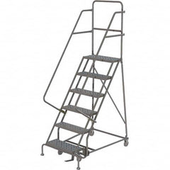 TRI-ARC - 96" 6 Step Rolling Platform Ladder - 450 Lb Capacity, 60" Platform Height, 27" Base Width x 50" Depth, Perforated Tread - Exact Tooling