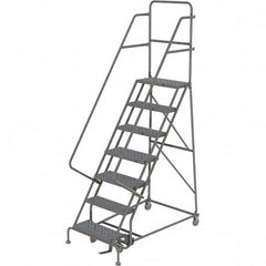 TRI-ARC - 106" 7 Step Rolling Platform Ladder - 450 Lb Capacity, 70" Platform Height, 27" Base Width x 57" Depth, Perforated Tread - Exact Tooling