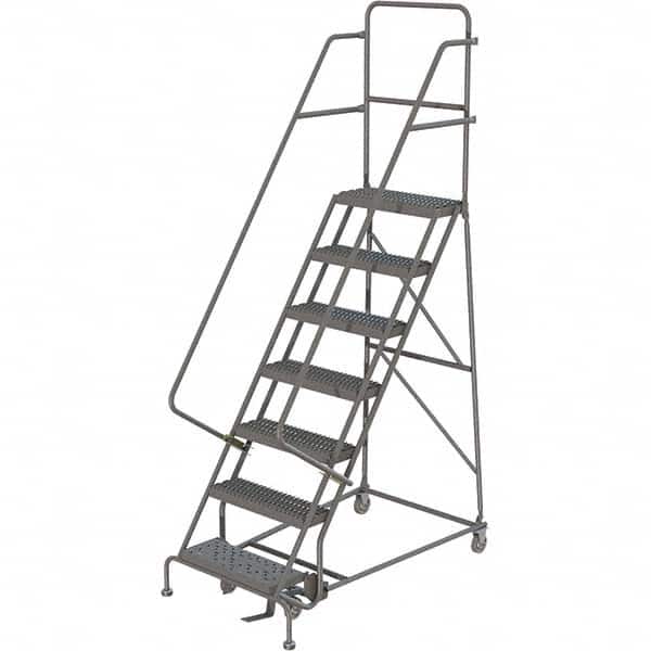 TRI-ARC - 103" 7 Step Ladder - 350 Lb Capacity, 70" Platform Height, 30" Base Width x 56" Depth, Heavy-Duty Serrated Grating - Exact Tooling
