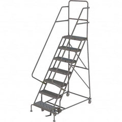 TRI-ARC - 103" 7 Step Ladder - 350 Lb Capacity, 70" Platform Height, 30" Base Width x 56" Depth, Heavy-Duty Serrated Grating - Exact Tooling