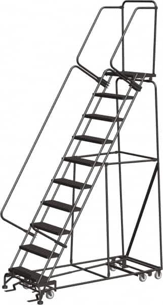 Ballymore - 133" 10 Step All-Directional Ladder - Rolling Safety Ladder, 450 Lb Capacity, 100" Platform Height, 32" Base Width x 74" Depth, Heavy-Duty Serrated Grating - Exact Tooling