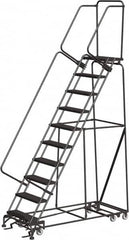Ballymore - 133" 10 Step All-Directional Ladder - Rolling Safety Ladder, 450 Lb Capacity, 100" Platform Height, 32" Base Width x 74" Depth, Heavy-Duty Serrated Grating - Exact Tooling