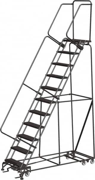 Ballymore - 143" 11 Step All-Directional Ladder - Rolling Safety Ladder, 450 Lb Capacity, 110" Platform Height, 32" Base Width x 80" Depth, Perforated Tread - Exact Tooling