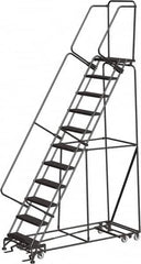 Ballymore - 143" 11 Step All-Directional Ladder - Rolling Safety Ladder, 450 Lb Capacity, 110" Platform Height, 32" Base Width x 80" Depth, Perforated Tread - Exact Tooling