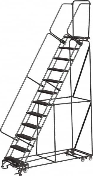 Ballymore - 153" 12 Step Ladder - Rolling Safety Ladder, 450 Lb Capacity, 120" Platform Height, 32" Base Width x 87" Depth, Abrasive Mat Tread - Exact Tooling