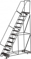 Ballymore - 153" 12 Step Ladder - Rolling Safety Ladder, 450 Lb Capacity, 120" Platform Height, 32" Base Width x 87" Depth, Perforated Tread - Exact Tooling