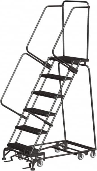 Ballymore - 93" 6 Step All-Directional Ladder - Rolling Safety Ladder, 450 Lb Capacity, 60" Platform Height, 30" Base Width x 49" Depth, Perforated Tread - Exact Tooling
