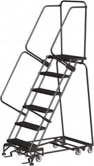 Ballymore - 93" 6 Step All-Directional Ladder - Rolling Safety Ladder, 450 Lb Capacity, 60" Platform Height, 30" Base Width x 49" Depth, Perforated Tread - Exact Tooling