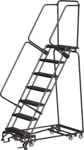 Ballymore - 103" 7 Step Ladder - Rolling Safety Ladder, 450 Lb Capacity, 70" Platform Height, 30" Base Width x 55" Depth, Heavy-Duty Serrated Grating - Exact Tooling