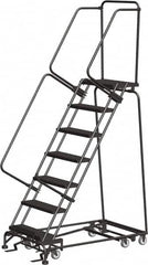 Ballymore - 103" 7 Step Ladder - Rolling Safety Ladder, 450 Lb Capacity, 70" Platform Height, 30" Base Width x 55" Depth, Expanded Metal Tread - Exact Tooling