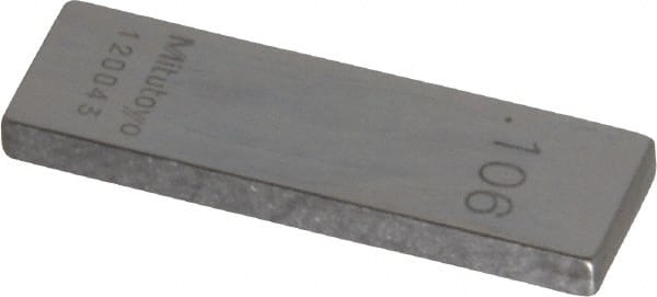 Mitutoyo - 0.106" Rectangular Steel Gage Block - Accuracy Grade AS-1, Includes Certificate of Inspection - Exact Tooling