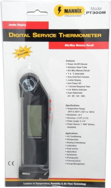 General - -58 to 302°F Pocket Digital Thermometer - LCD Display, Stainless Steel Probe Sensor, Battery Power - Exact Tooling